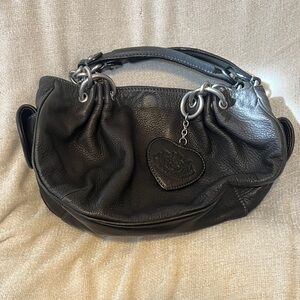 Juicy Couture Black Pebble Leather Shoulder Bag with Silver Accents